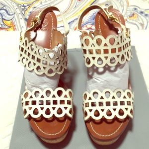 Authentic Tory Burch White High Wedged Platforms